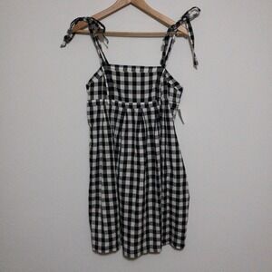 Old Navy Gingham Mini Babydoll Swing Dress Size M Black White Check Tie New